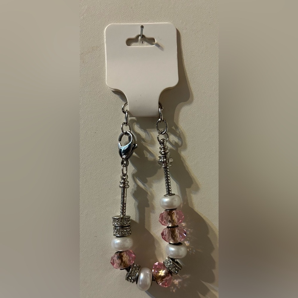 Elegant Silver and Pink Charm bracelet
